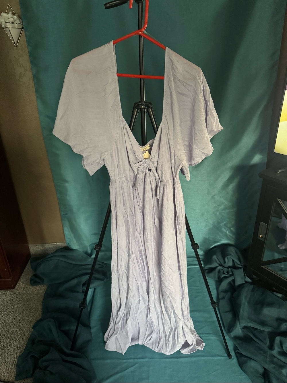 OTT Lavender Flutter Sleeve Tie Front Midi Dress XL | Coquette Fairycore